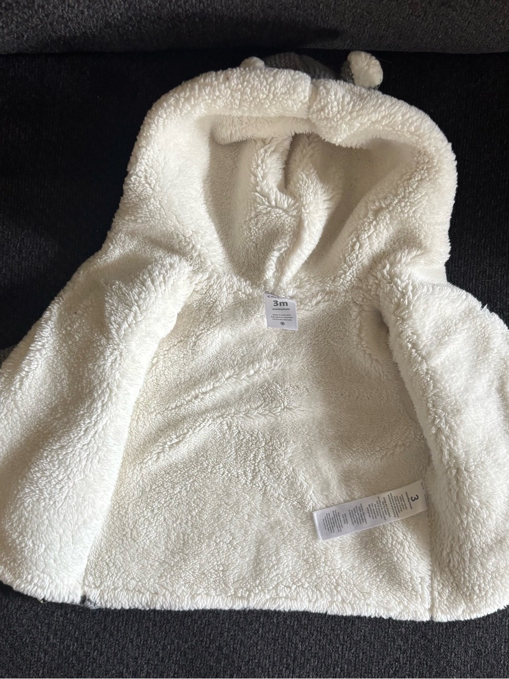 Carter's Gray Knit Hooded Jacket with Cream Sherpa Lining - Picture 3 of 3